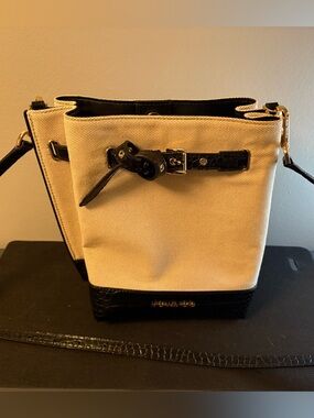 Michael Kors Canvas Drawstring Crossbody Bucket Bag